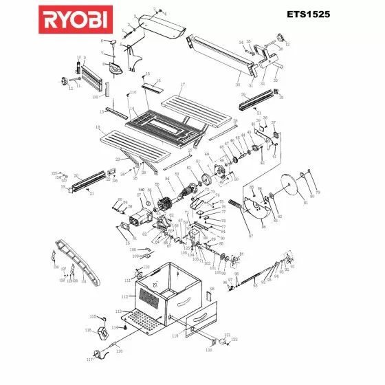 Ryobi ETS1525 Spare Parts List Type: 1000060026